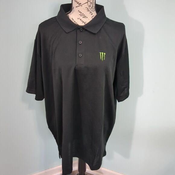 Monster Energy Drink Shirt Mens Black Short Sleeve Golf Collared Logo Kyle 2xl - Picture 1 of 6